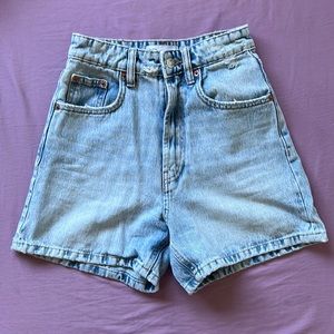 Zara Light Wash High Waist Mom Shorts